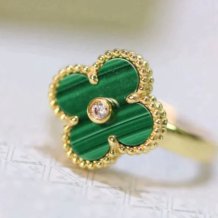 [MIRA]CLOVER MALACHITE RING GOLD DIAMOND