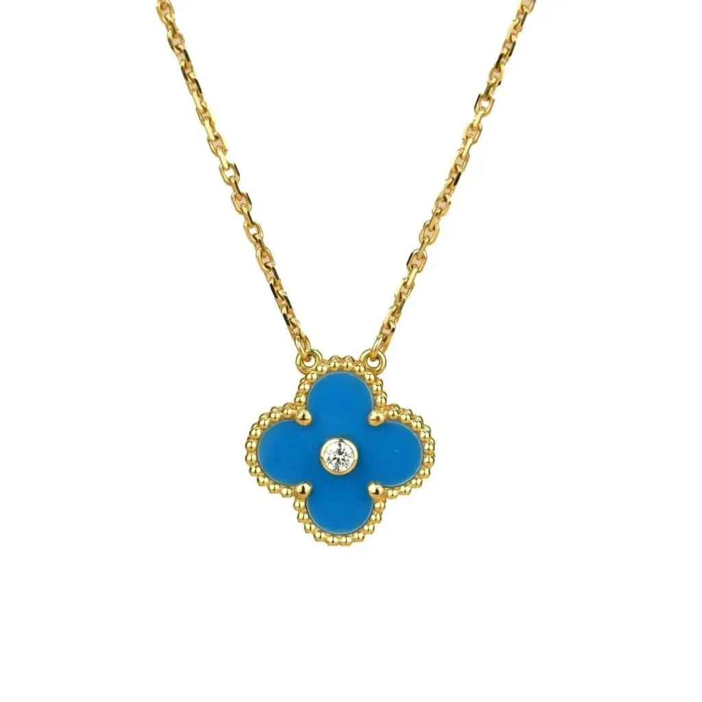 [MIRA]CLOVER 15MM DIAMOND AND BLUE AGATE NECKLACE