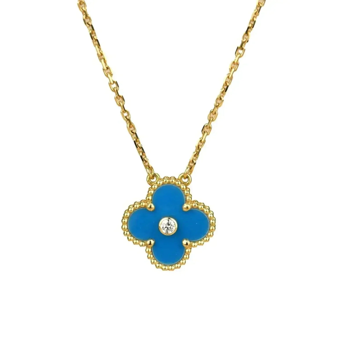 [MIRA]CLOVER 15MM DIAMOND AND BLUE AGATE NECKLACE