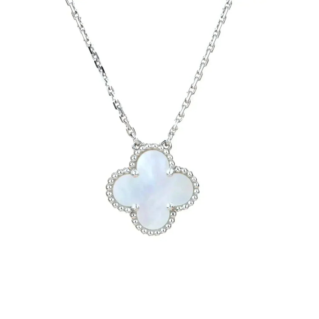[MIRA]CLOVER  15MM WHITE MOTHER-OF-PEARL SILVER