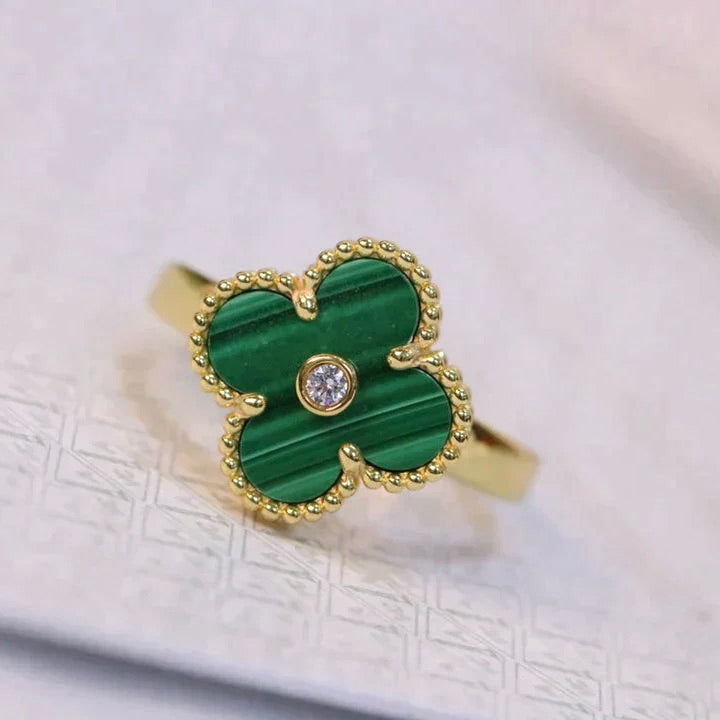 [MIRA]CLOVER MALACHITE RING GOLD DIAMOND