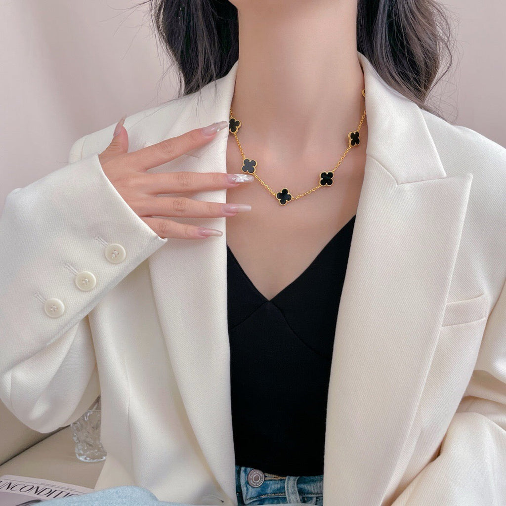 [MIRA]CLOVER 10 MOTIFS ONYX NECKLACE