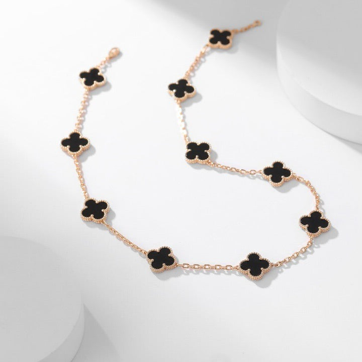 [MIRA]CLOVER 10 MOTIFS ONYX NECKLACE