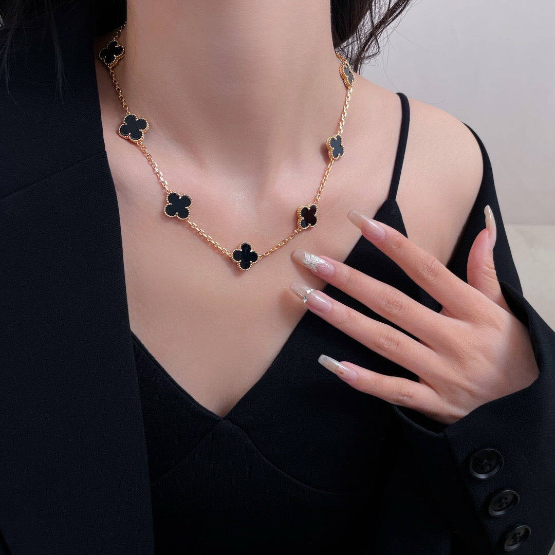 [MIRA]CLOVER 10 MOTIFS ONYX NECKLACE
