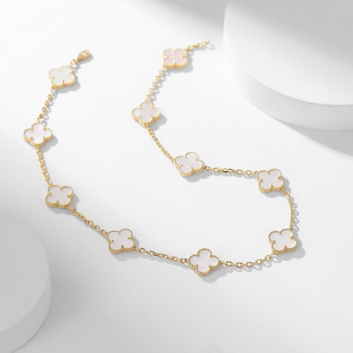 [MIRA]CLOVER 10 MOTIFS WHITE MOTHER OF PEARL NECKLACE