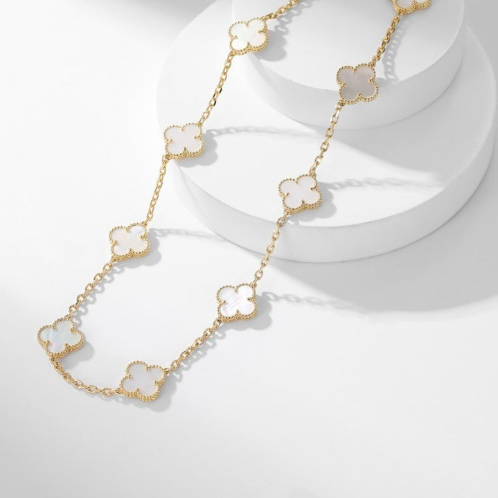 [MIRA]CLOVER 10 MOTIFS WHITE MOTHER OF PEARL NECKLACE