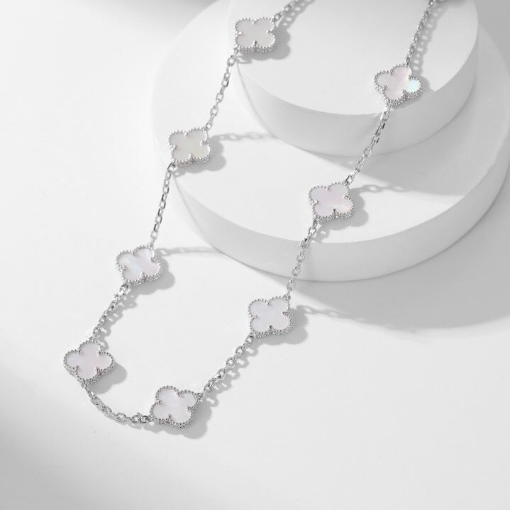 [MIRA]CLOVER 10 MOTIFS WHITE MOTHER OF PEARL NECKLACE