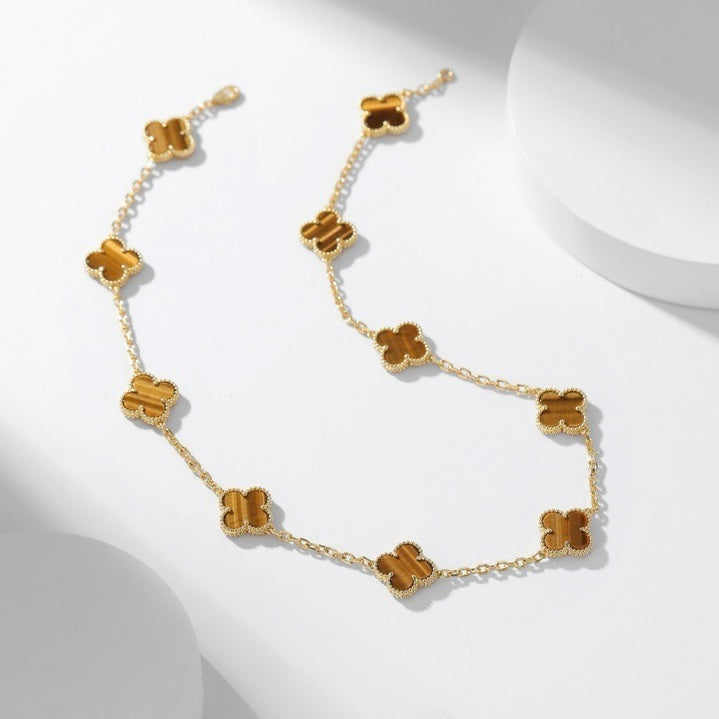 [MIRA]CLOVER 10 MOTIFS TIGER EYE NECKLACE
