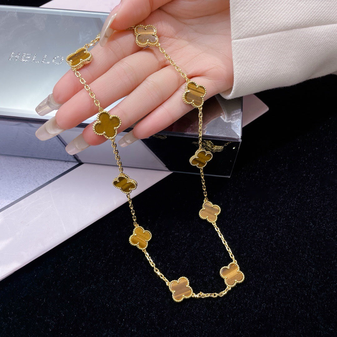[MIRA]CLOVER 10 MOTIFS TIGER EYE NECKLACE