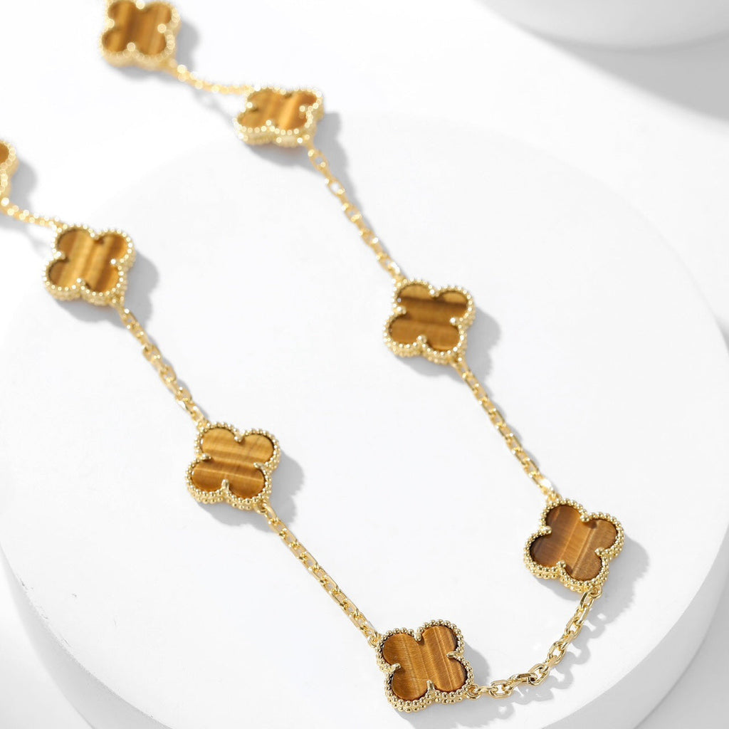 [MIRA]CLOVER 10 MOTIFS TIGER EYE NECKLACE