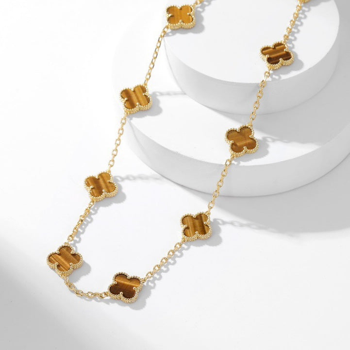 [MIRA]CLOVER 10 MOTIFS TIGER EYE NECKLACE