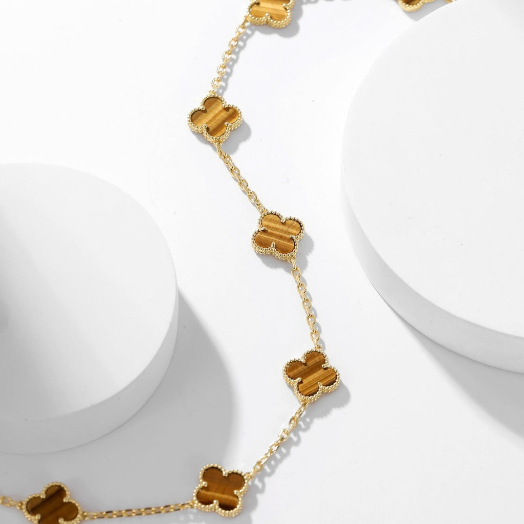 [MIRA]CLOVER 10 MOTIFS TIGER EYE NECKLACE