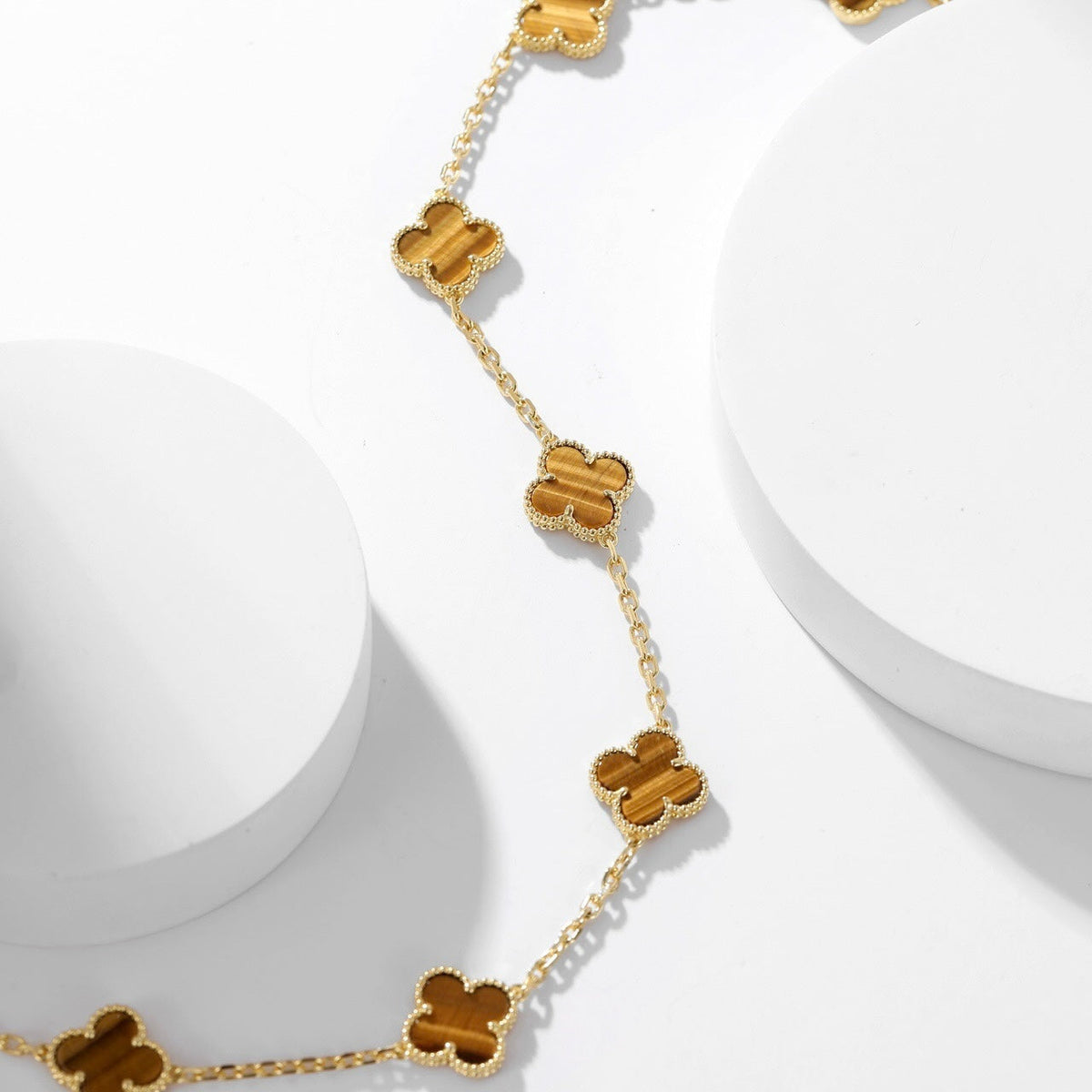 [MIRA]CLOVER 10 MOTIFS TIGER EYE NECKLACE