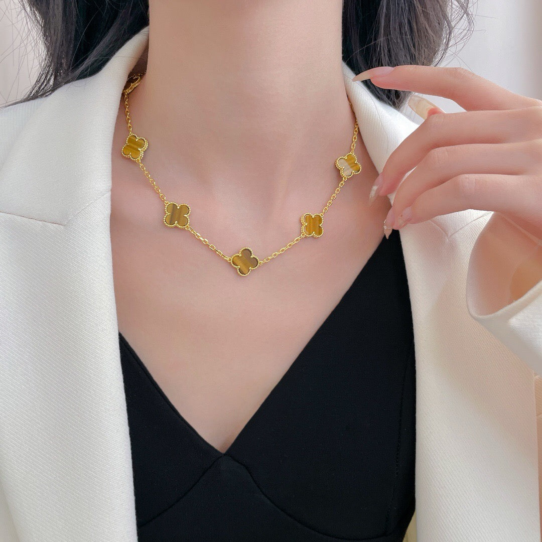 [MIRA]CLOVER 10 MOTIFS TIGER EYE NECKLACE