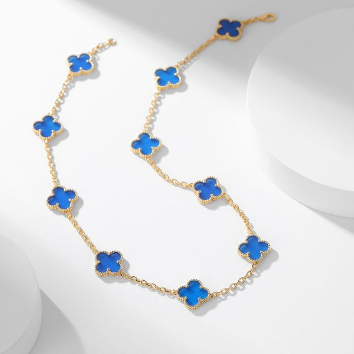 [MIRA]CLOVER 10 MOTIFS BLUE AGATE NECKLACE