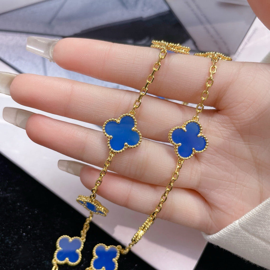 [MIRA]CLOVER 10 MOTIFS BLUE AGATE NECKLACE