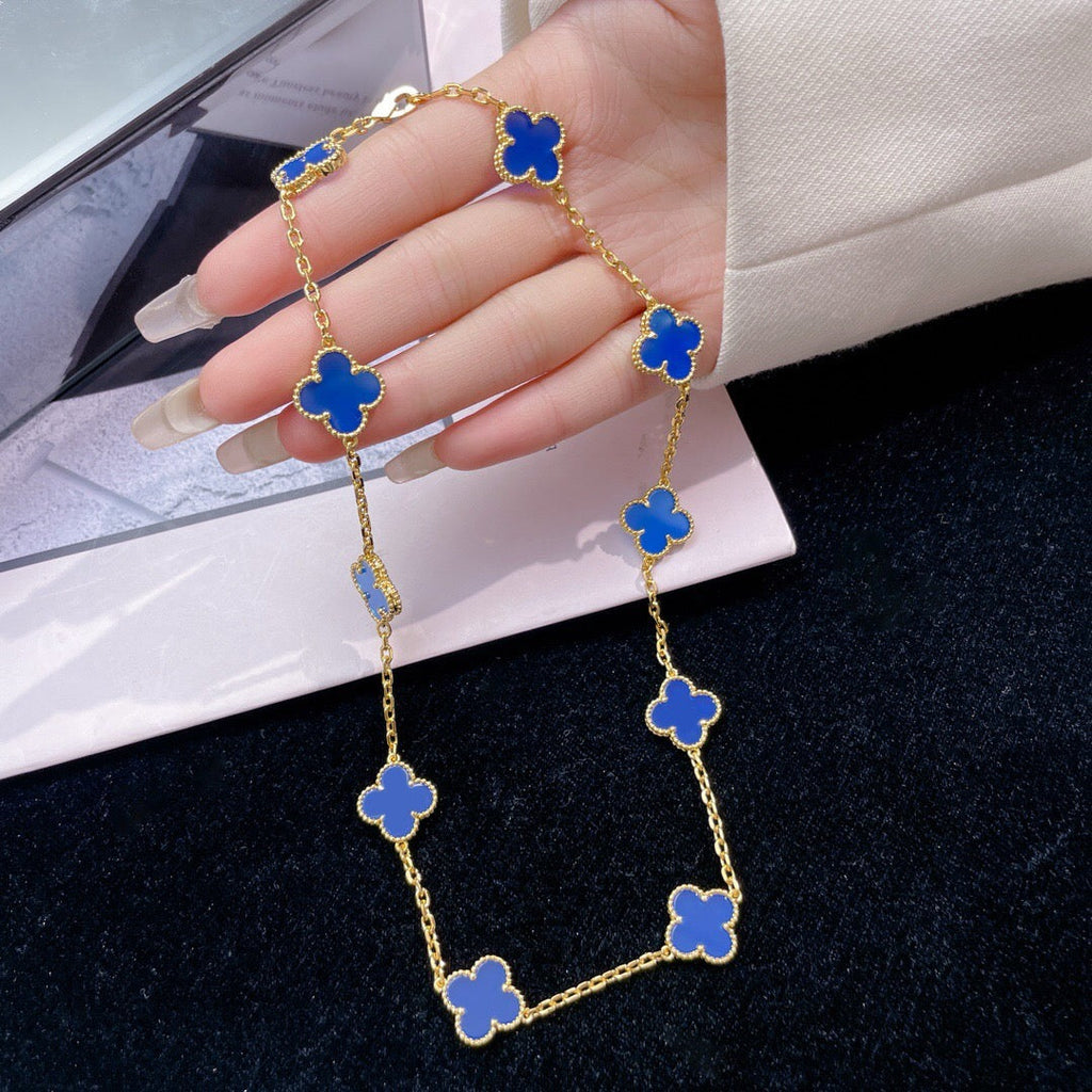 [MIRA]CLOVER 10 MOTIFS BLUE AGATE NECKLACE