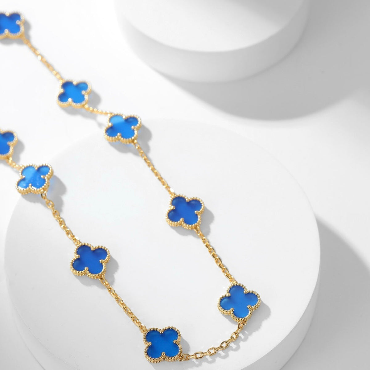 [MIRA]CLOVER 10 MOTIFS BLUE AGATE NECKLACE