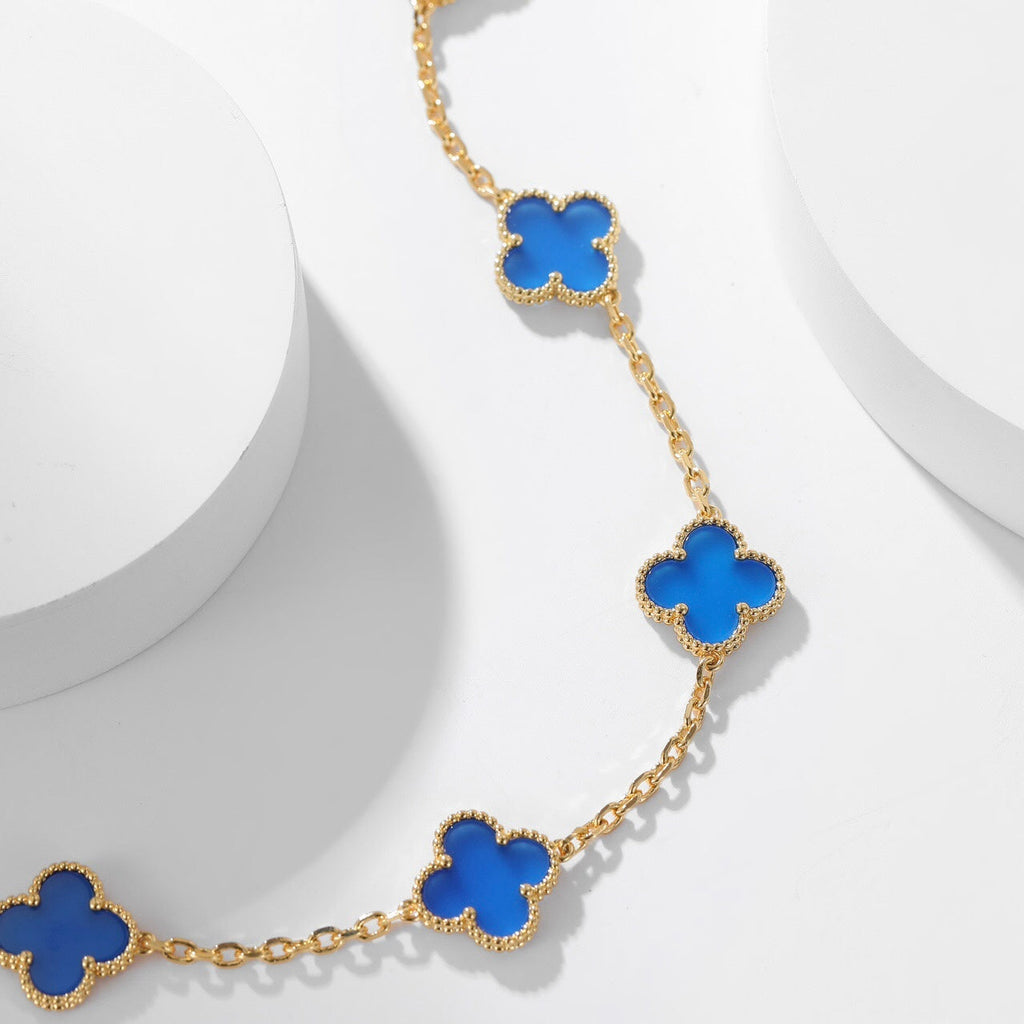 [MIRA]CLOVER 10 MOTIFS BLUE AGATE NECKLACE