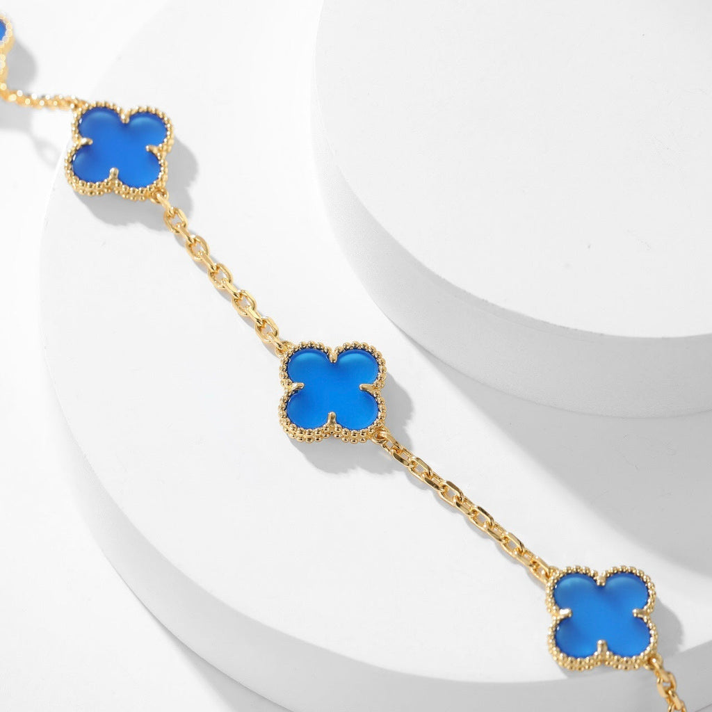 [MIRA]CLOVER 10 MOTIFS BLUE AGATE NECKLACE