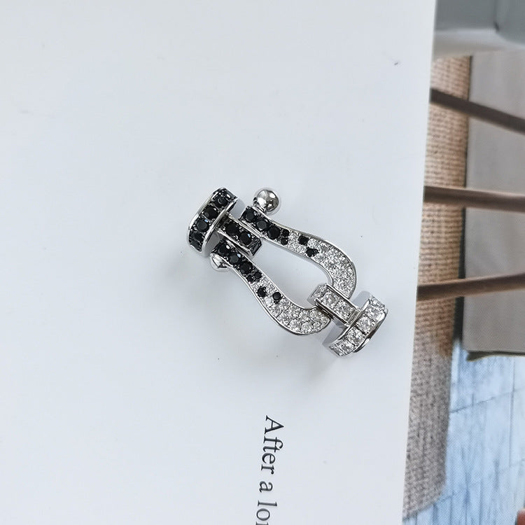 [MIRA]FORCE LARGE HORSESHOE BLACK WHITE DIAMOND BRACELET ROSE GOLD