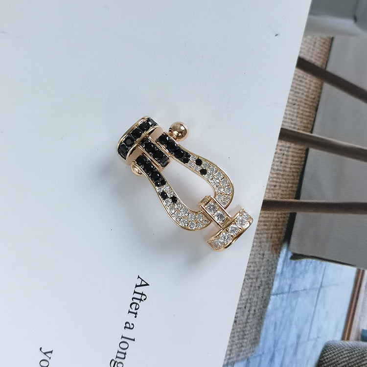 [MIRA]FORCE LARGE HORSESHOE BLACK WHITE DIAMOND BRACELET ROSE GOLD