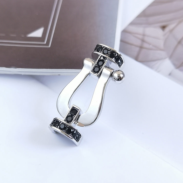[MIRA]FORCE LARGE HORSESHOE BLACK DIAMOND BRACELET SILVER