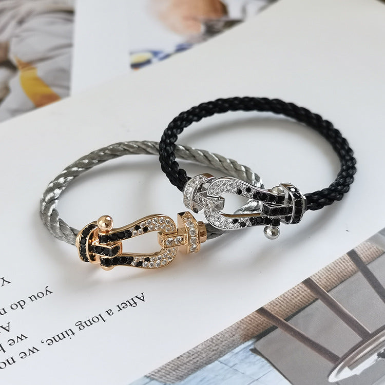 [MIRA]FORCE LARGE HORSESHOE BLACK WHITE DIAMOND BRACELET ROSE GOLD