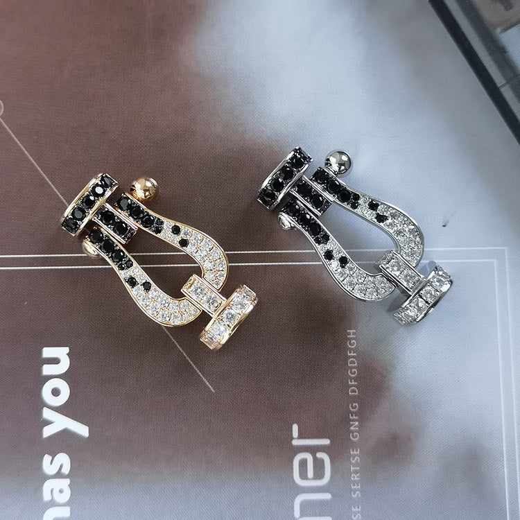 [MIRA]FORCE LARGE HORSESHOE BLACK WHITE DIAMOND BRACELET ROSE GOLD