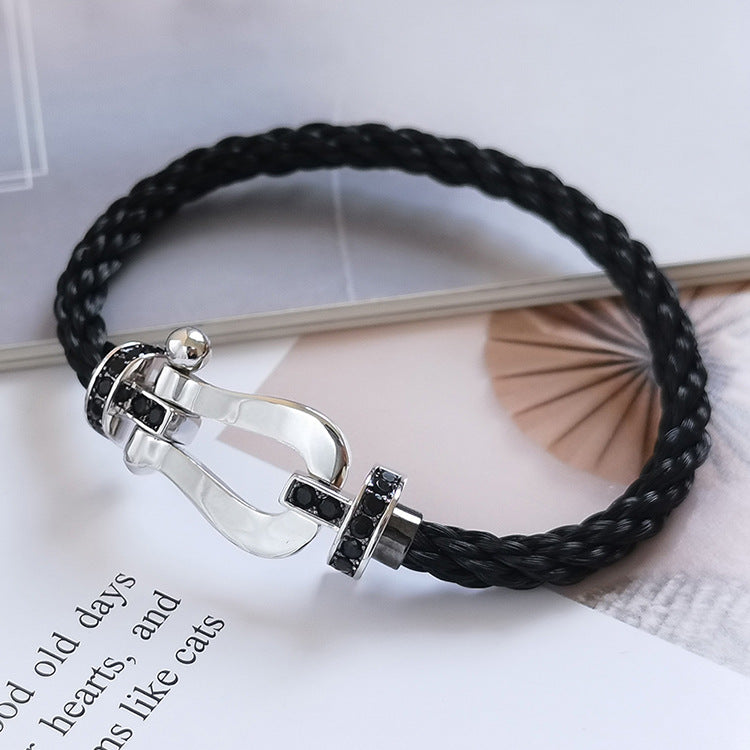 [MIRA]FORCE LARGE HORSESHOE BLACK DIAMOND BRACELET SILVER