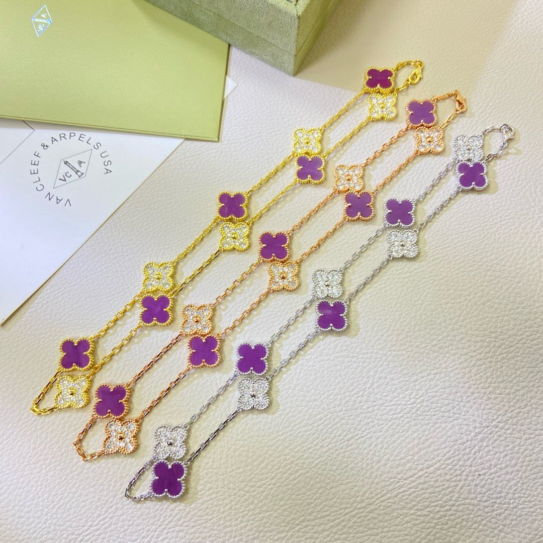 [MIRA]CLOVER 10 MOTIFS  PURPLE VIOLET DIAMOND NECKLACE