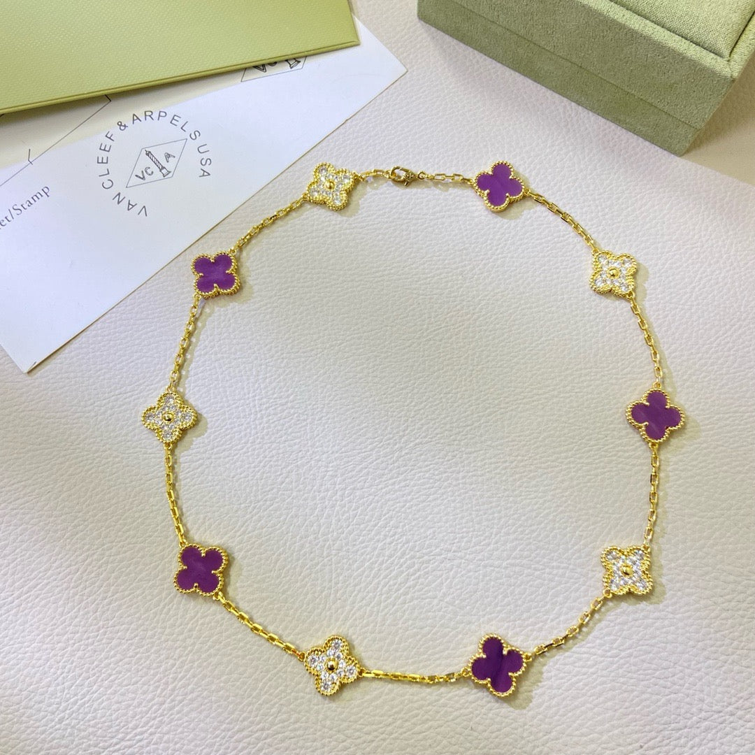 [MIRA]CLOVER 10 MOTIFS  PURPLE VIOLET DIAMOND NECKLACE