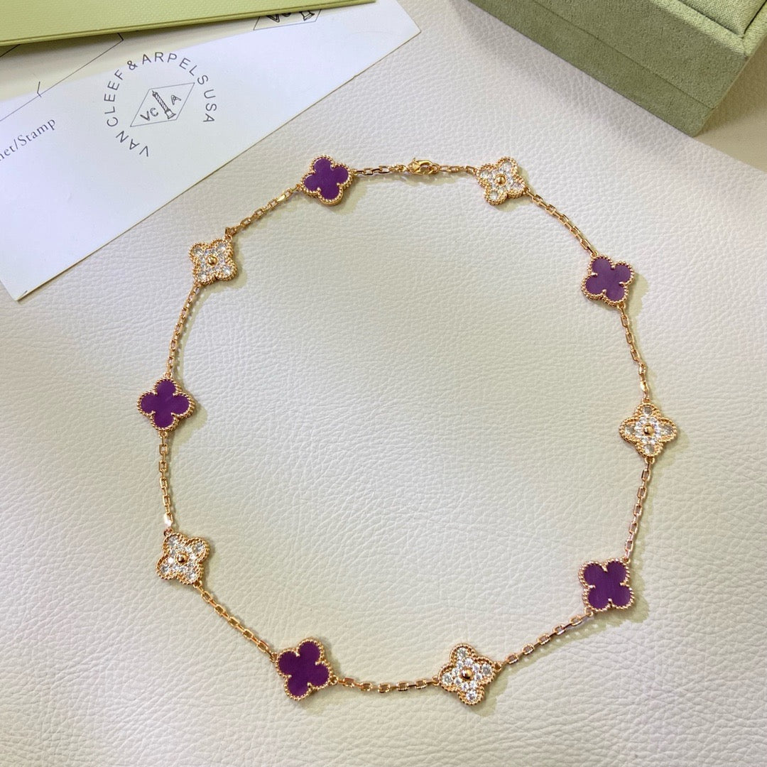 [MIRA]CLOVER 10 MOTIFS  PURPLE VIOLET DIAMOND NECKLACE
