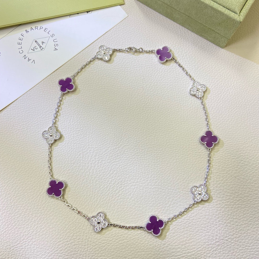 [MIRA]CLOVER 10 MOTIFS  PURPLE VIOLET DIAMOND NECKLACE
