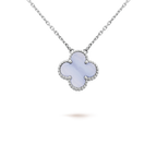 [MIRA]CLOVER 15MM BLUE CHALCEDONY NECKLACE SILVER