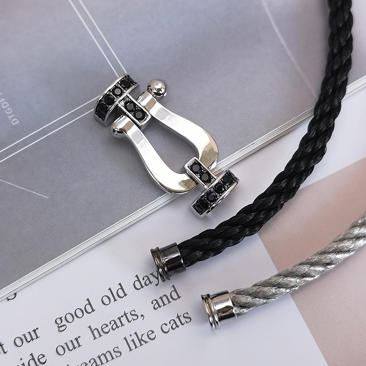 [MIRA]FORCE LARGE HORSESHOE BLACK DIAMOND BRACELET SILVER