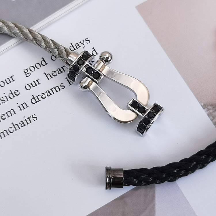 [MIRA]FORCE LARGE HORSESHOE BLACK DIAMOND BRACELET SILVER