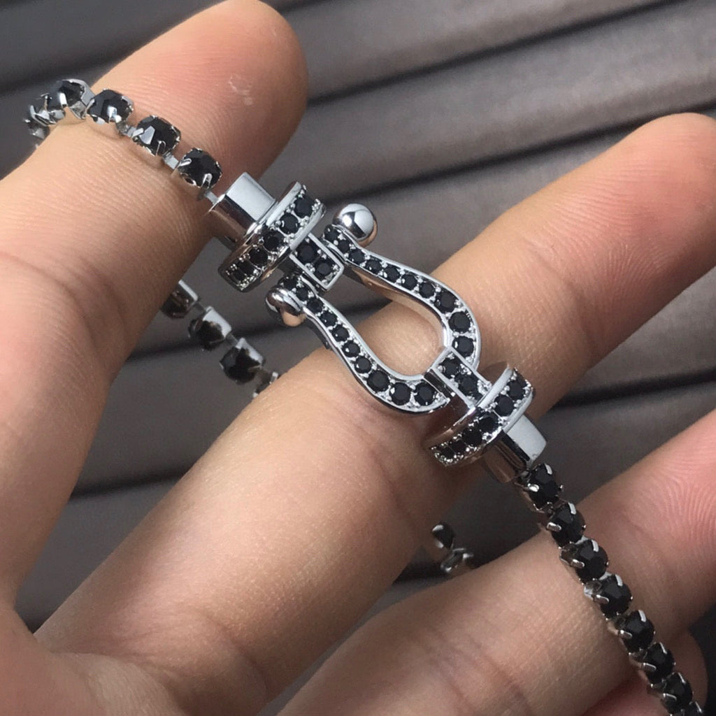 [MIRA]FORCE  LARGE HORSESHOE FULL DIAMOND TENNIS BRACELET