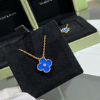 [MIRA]CLOVER 15MM DIAMOND AND BLUE AGATE NECKLACE