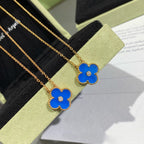 [MIRA]CLOVER 15MM DIAMOND AND BLUE AGATE NECKLACE