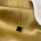 [MIRA]CLOVER 15MM BLACK ONYX SINGLE FLOWER NECKLACE