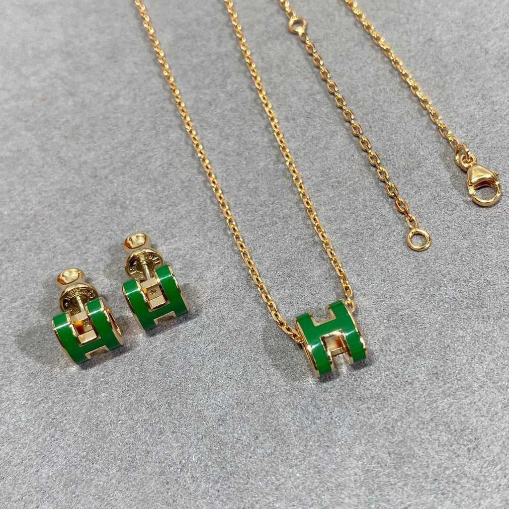 [MIRA]POP H GREEN NECKLACE SILVER AND GOLD