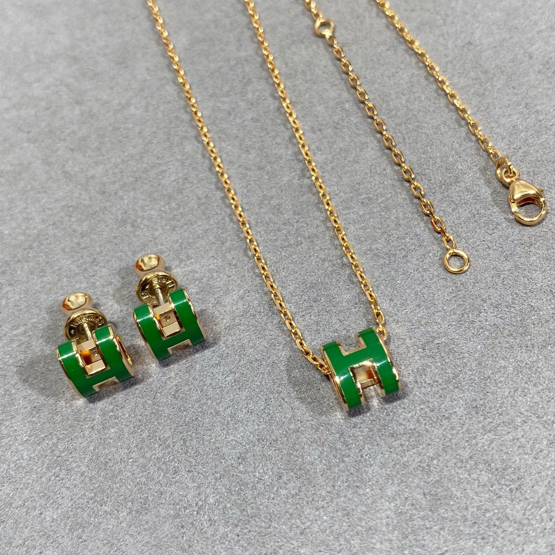 [MIRA]POP H GREEN NECKLACE SILVER AND GOLD