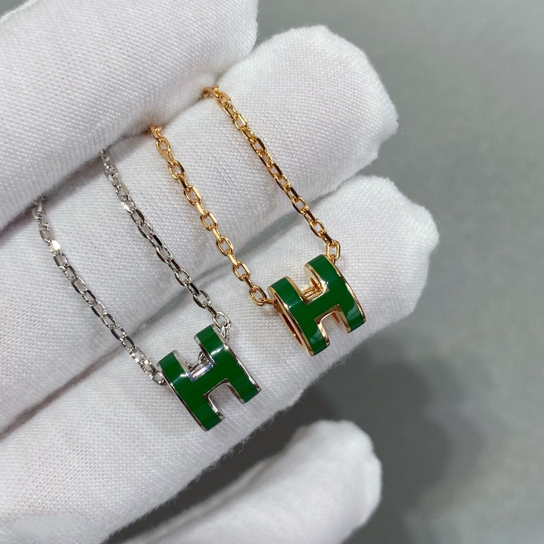 [MIRA]POP H GREEN NECKLACE SILVER AND GOLD