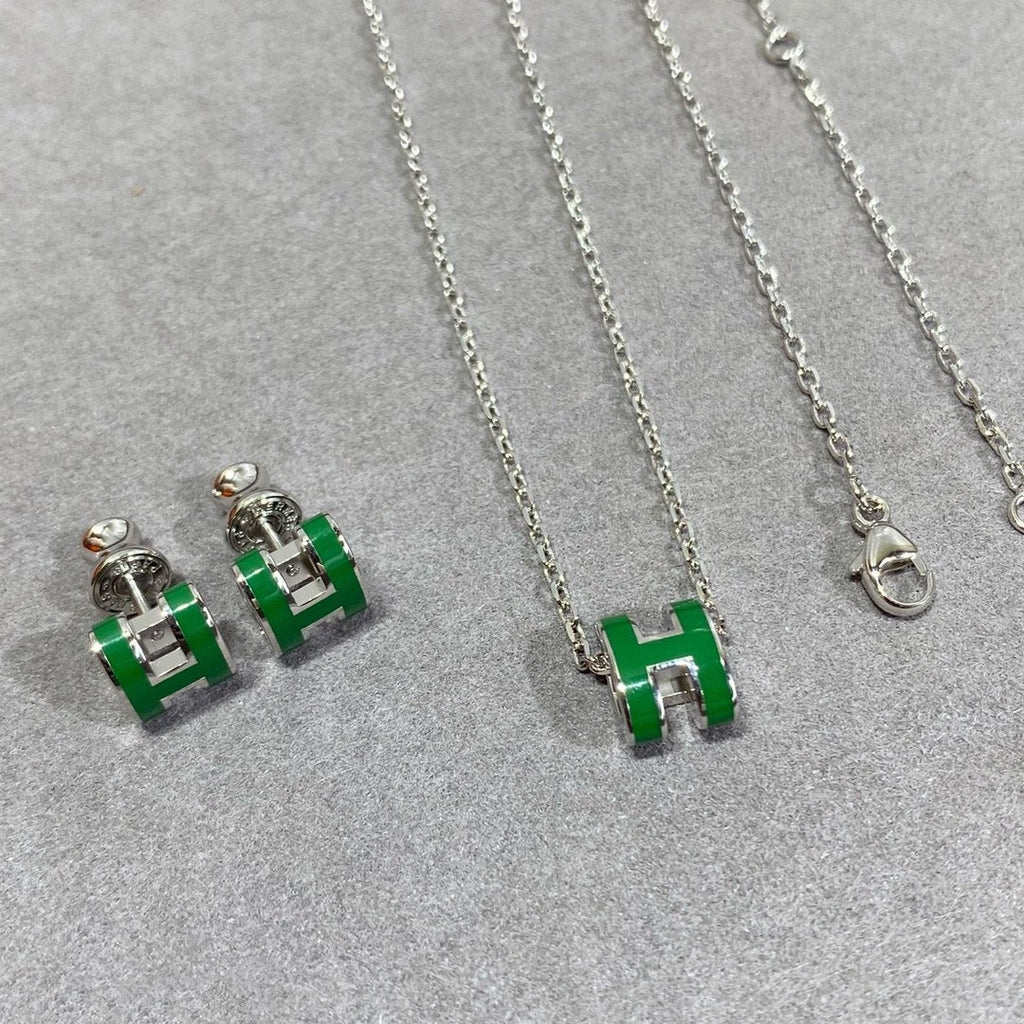 [MIRA]POP H GREEN NECKLACE SILVER AND GOLD