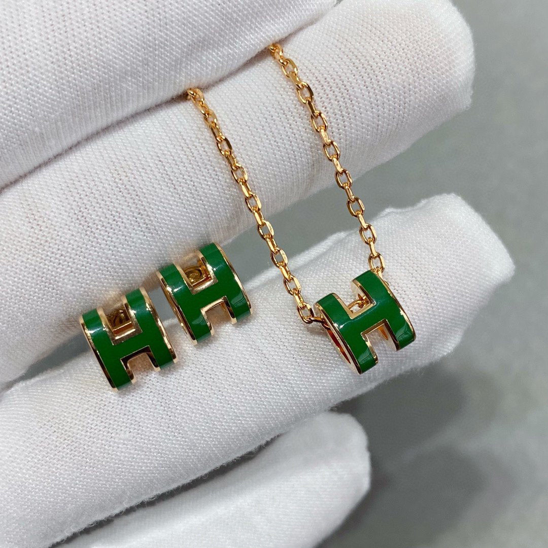 [MIRA]POP H GREEN NECKLACE SILVER AND GOLD
