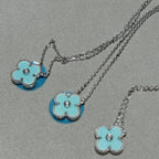 [MIRA]CLOVER 1 DIAMOND LIGHT BLUE SILVER NECKLACE