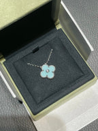 [MIRA]CLOVER 1 DIAMOND LIGHT BLUE SILVER NECKLACE