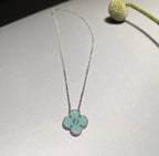 [MIRA]CLOVER 1 DIAMOND LIGHT BLUE SILVER NECKLACE
