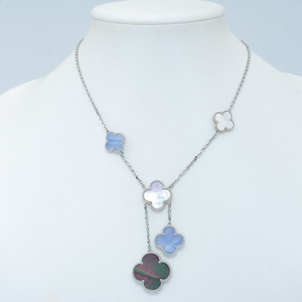 [MIRA]CLOVER MOP CHALCEDONY NECKLACE SILVER 6 MOTIF